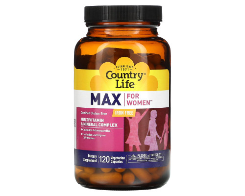 Мультивітаміни для жінок, Multivitamin & Mineral, Country Life, без заліза, 120 капсул