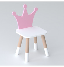 Дитячий стільчик "корона" з дерева 26.5х26х25см, стілець для дівчинки, білий з рожевим