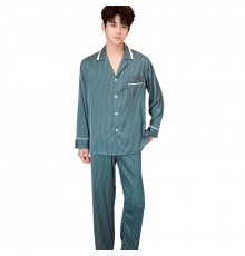 Шелковый комплект мужской пижамы TX0031 Зеленый рубашка с длинным рукавом и штанами атласная 2XL