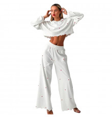 Женский костюм 2ZYCK8006B1 для дома пижама белый с сердечками L