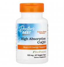 Коензим Q10, High Absorption CoQ10, Doctor's Best, з біоперином, 100 мг, 60 вегетаріанських капсул