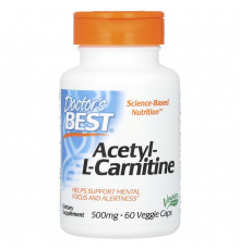 Ацетил-L-карнітин, Acetyl-L-Carnitine, Doctor's Best, 1000 мг, 60 веганських капсул (500 мг у капсулі)