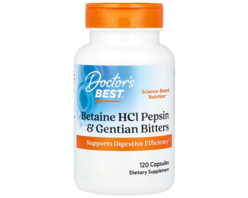 Бетаїн гідрохлорид + пепсин, Betaine HCL Pepsin, Doctor's Best, 120 капсул