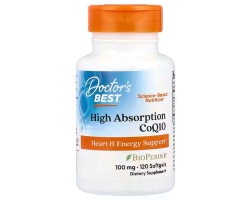 Коензим Q10, High Absorption CoQ10, Doctor's Best, з високим ступенем засвоєння, 100 мг, 120 гелевих капсул