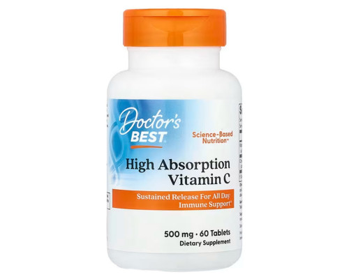 Вітамін С, High Absorption Vitamin C, Doctor's Best, високе засвоєння, 60 веганських таблеток