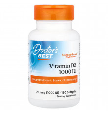 Витамин D3, Vitamin D3, Doctor's Best, 25 мкг (1000 МЕ), 180 гелевых капсул