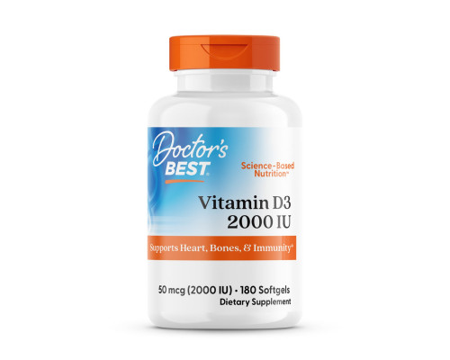 Вітамін D3, Vitamin D3, Doctor's Best, 50 мкг (2000 МО), 180 гелевих капсул