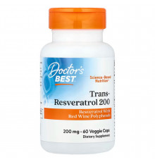 Ресвератрол, Trans-Resveratrol 200, Doctor's Best, 200 мг, 60 вегетаріанських капсул