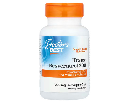 Ресвератрол, Trans-Resveratrol 200, Doctor's Best, 200 мг, 60 вегетаріанських капсул