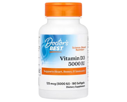 Вітамін D3, Vitamin D3, Doctor's Best, 125 мкг (5000 МО), 180 капсул