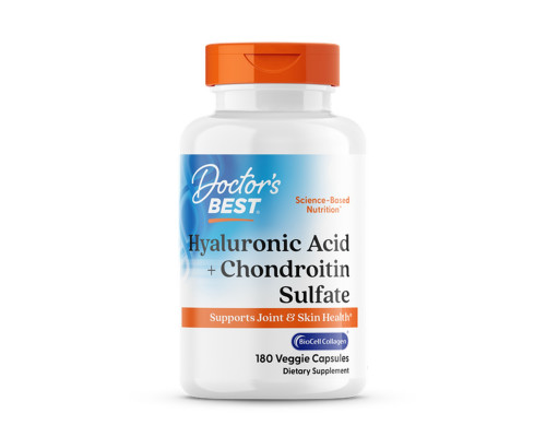 Гіалуронова кислота та хондроїтинсульфат, Hyaluronic Acid + Chondroitin Sulfate with BioCell Collagen, Doctor's Best, з колагеном BioCell, 180 вегетаріанських капсул