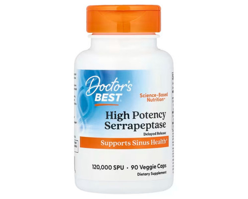 Серрапептаза, High Potency Serrapeptase, Doctor's Best, 120,000 SPUs, 90 веганських капсул