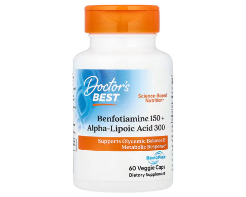 Альфа-ліпоєва кислота + Бенфотіамін, Alpha-Lipoic Acid + Benfotiamin, Doctor's Best, 300/150 мг, 60 вегетаріанських капсул
