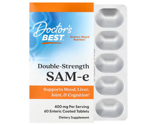 Аденозилметіонін, SAM-e (S-Adenosyl-L-Methionine), Doctor's Best, 400 мг, 60 вегетаріанських таблеток у кишковорозчинній оболонці