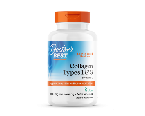Колаген 1 і 3 типу, Types 1 and 3 with Peptan, Doctor's Best, з пептаном та вітаміном C, 500 мг, 240 капсул (125 мг у капсулі)