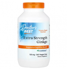 Гинкго Билоба, Extra Strength Ginkgo, Doctor's Best, экстрасильный, 120 мг, 360 веганских капсул