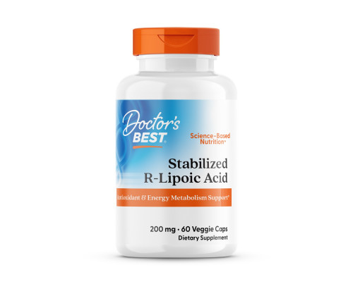 R-ліпоєва кислота, Best Stabilized R-Lipoic Acid, Doctor's Best, 200 мг, 60 вегетаріанських капсул