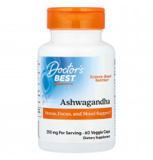 Ашваганда, Ashwagandha, Doctor's Best, 250 мг, 60 веганських капсул (125 мг у капсулі)