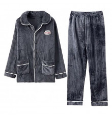 Комплект мужской пижамы CK-206 Gray рубашка с длинным рукавом и штанами теплая XL