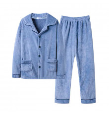 Комплект мужской пижамы CK-215 Light Blue рубашка с длинным рукавом и штанами теплая 2XL