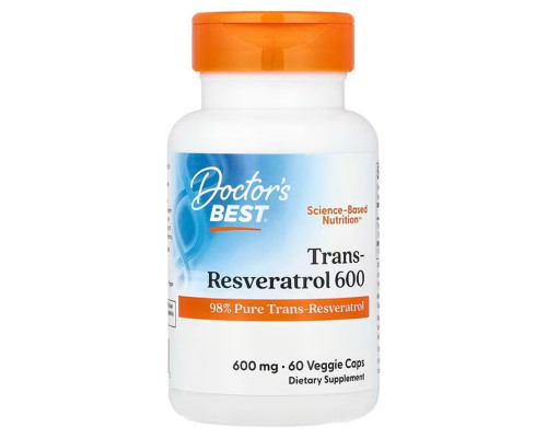 Ресвератрол, Trans-Resveratrol, Doctor's Best, 600 мг, 60 вегетаріанських капсул