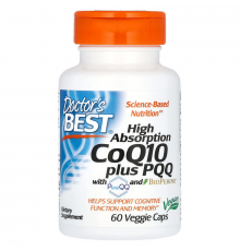 Коензим CoQ10 плюс PQQ, High Absorption CoQ10, Doctor's Best, 60 вегетаріанських капсул