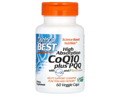 Коензим CoQ10 плюс PQQ, High Absorption CoQ10, Doctor's Best, 60 вегетаріанських капсул