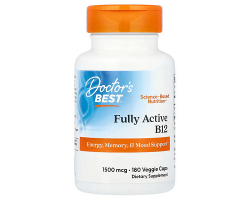 Вітамін В12 (метилкобаламін), Fully Active B12, Doctor's Best, високоактивний, 1500 мкг, 180 веганських капсул