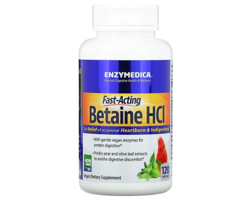 Бетаїн гідрохлорид, Betaine HCI, Enzymedica, 120 капсул