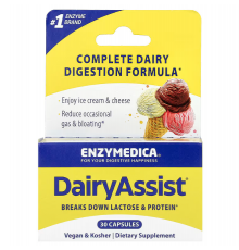 Ферменти для перетравлення лактози, DairyAssist, Enzymedica, для веганів, 30 капсул
