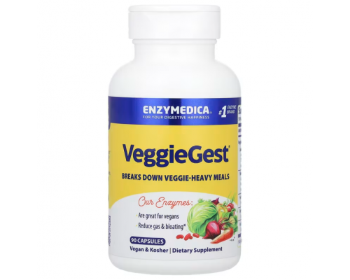Ферменти для травлення, VeggieGest, Enzymedica, для перетравлення рослинної клітковини, 90 капсул