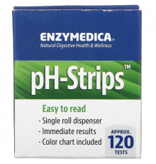 Тест-полоски для определения рН, pH-Strips, Enzymedica, одноразовый дозатор, 120 тестов