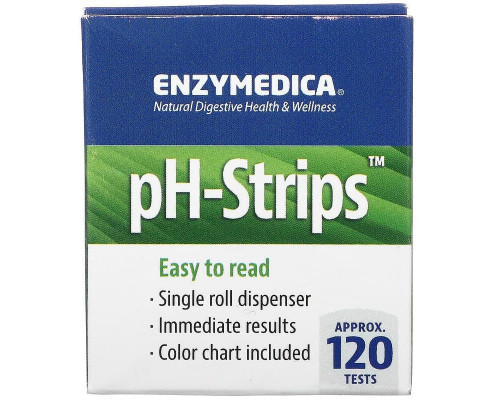 Тест-смужки для визначення рН, pH-Strips, Enzymedica, одноразовий дозатор, 120 тестів