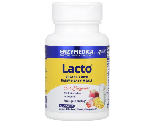 Ферменти для травлення, лакто, Lacto, Enzymedica, молочна формула для травлення, 30 капсул