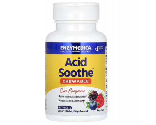 Зниження кислотності шлунка, Acid Soothe, Enzymedica, смак ягід, 30 жувальних таблеток