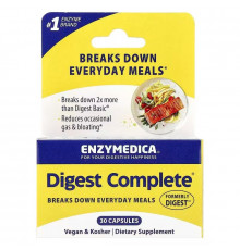 Ензими повна формула, Digest Complete, Enzymedica, Digest, ефективно розщеплює вуглеводи, жири, клітковину та білки, 30 капсул