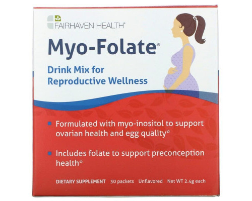Міо-інозитол для фертильності, Myo-Folate, Fairhaven Health, питна суміш для репродуктивного здоров'я, без ароматизаторів, 30 пакетів по 2.4 г
