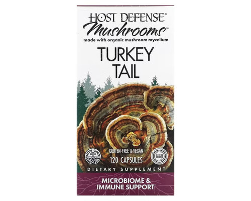 Траметес різнокольоровий, Turkey Tail, Fungi Perfecti, Host Defense, підтримка імунітету, 120 вегетаріанських капсул