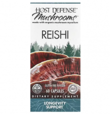 Рейши, Reishi, Host Defense, Mushrooms, для поддержки долголетия, 60 вегетарианских капсул