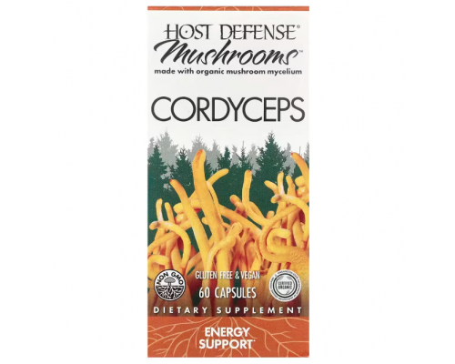 Кордицепс, Cordyceps, Fungi Perfecti, Host Defense, для захисту організму, енергетична підтримка, 1 г, 60 вегетаріанських капсул