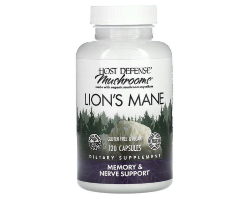 Їжовик Гребінчастий, Lion's Mane, Fungi Perfecti, Host Defense, підтримка пам'яті та нервів, 1 г, 120 вегетаріанських капсул