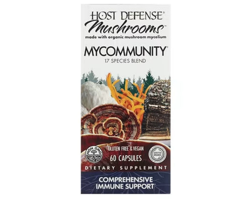 Захист імунітету, MyCommunity, Fungi Perfecti, Host Defense, комплекс мультикабінів із 17 видів, 60 вегетаріанських капсул