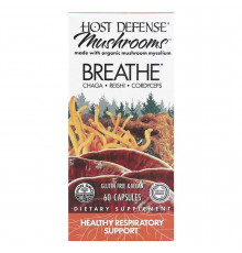 Поддержка дыхательной системы, Breathe, Fungi Perfecti, Host Defense, органик, грибы для защиты организма, 60 вегетарианских капсул