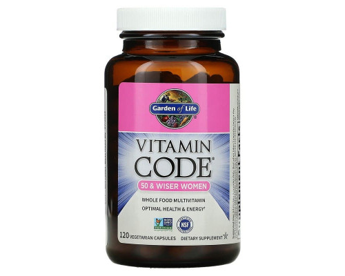 Сирі вітаміни для жінок 50+, Multivitamin, Vitamin Code, Garden of Life, із цільних продуктів, 120 вегетаріанських капсул
