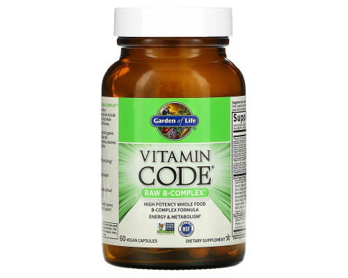 RAW B-комплекс, RAW B-Complex, Garden of Life, Vitamin Code, 60 веганських капсул