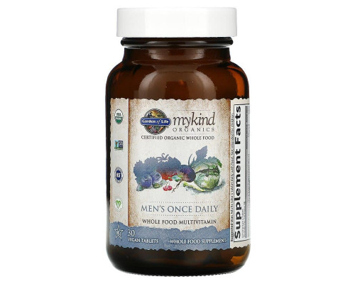 Мультивітаміни для чоловіків, Men's Once Daily, Garden of Life, MyKind Organics, 1 на день, 30 веганських пігулок