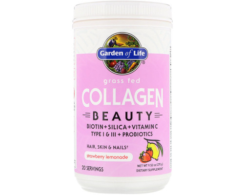 Пептиди колагену, Grass Fed Collagen Beauty, Garden of Life, полуничний лимонад, порошок, 270 г