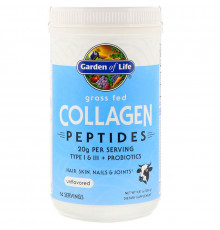 Пептиды коллагена, Grass Fed Collagen Peptides, Garden of Life, травяной откорм, без вкусовых добавок, порошок, 280 г