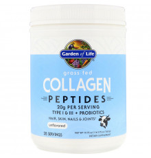 Пептиды коллагена, Grass Fed Collagen Peptides, Garden of Life, травяной откорм, без вкусовых добавок, порошок, 560 г