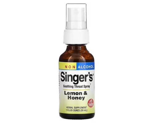 Спрей для горла заспокійливий, Singer's, Soothing Throat Spray, Herbs Etc., без спирту, лимон та мед, 30 мл